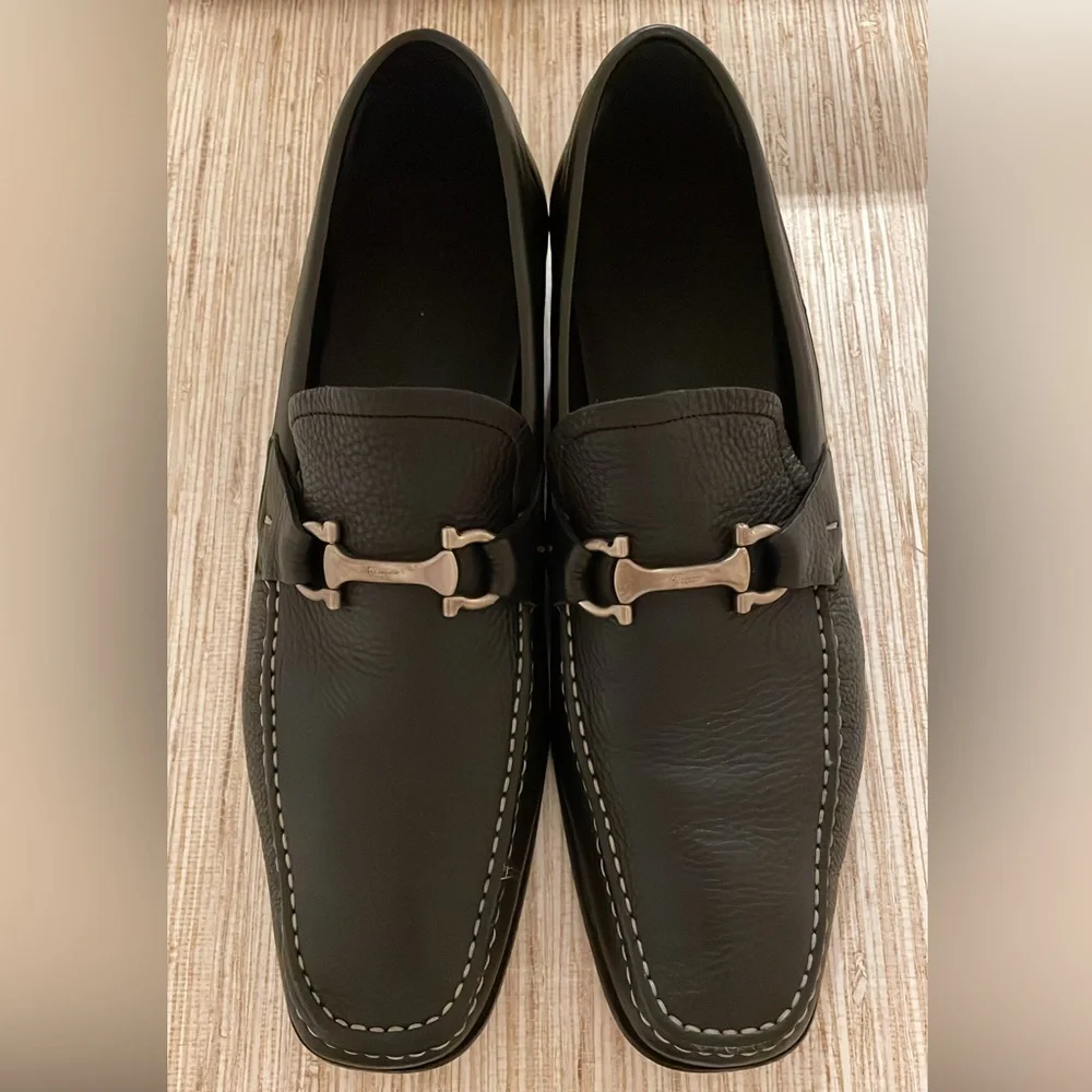 Salvatore Ferragamo Black Leather Bit Slip-On Loafers